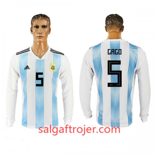 Argentina Fodboldtrøjer Gago 5 Hjemmebanesæt VM 2018 Langærmet Argentina Fodboldtrøjer Gago 5 Hjemmebanesæt VM 2018 Langærmet